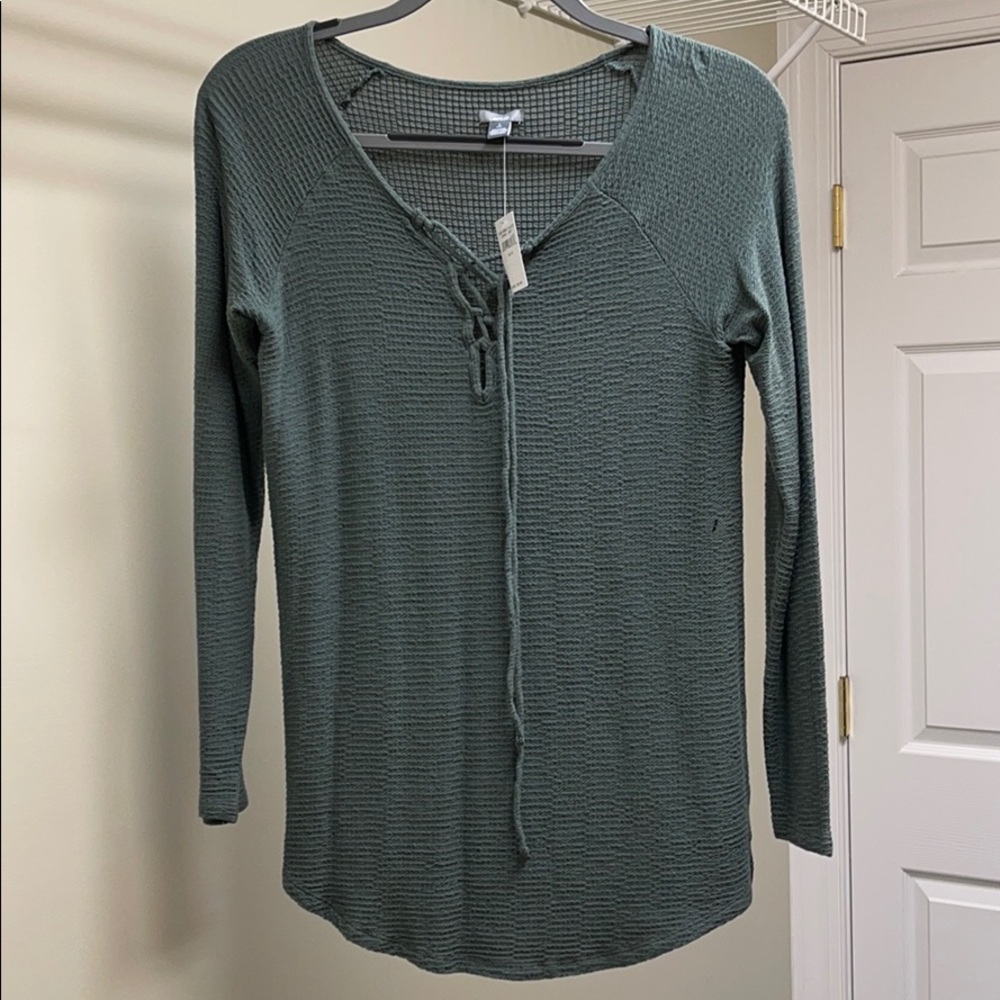 Aerie Olive Lace Up Tee